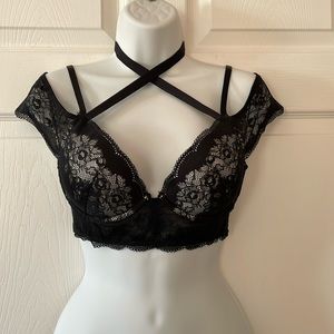 La SENZA Bra Sexy Lingerie Strappy Lacy Longline Mesh Back Close Size 36B